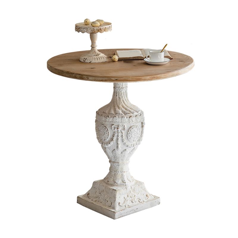 Solid Wood Pedestal Round Rustic Distressed Living Room End Table