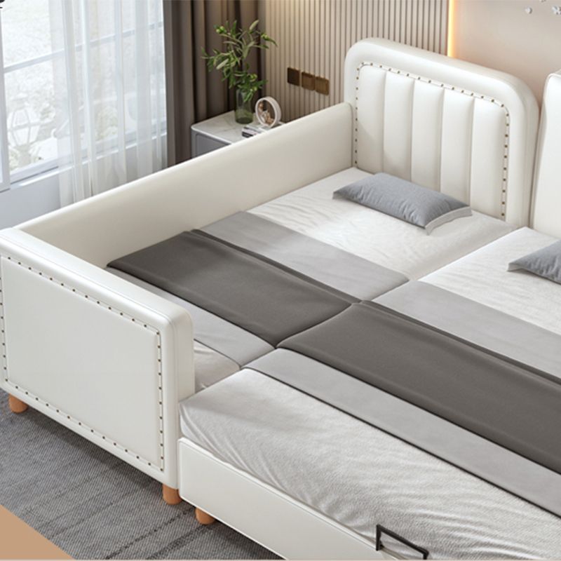 Modern White Twin Bed Solid Wood Mattress Included Kids Bed with Nailhead