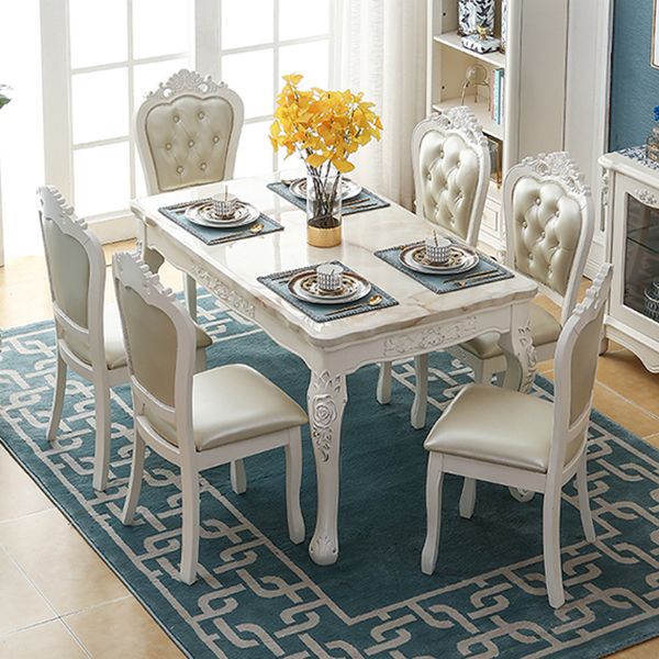 Vitoria Rectangle Shape Marble Table White Standard Dining Table for Kitchen