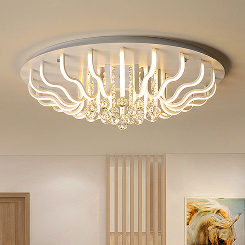 Gebogen Acryl Flush Mount Lamp Eenvoudige 27"/31.5" W LED Woonkamer Plafond Montage Fixture in Wit, Warm/Wit Licht