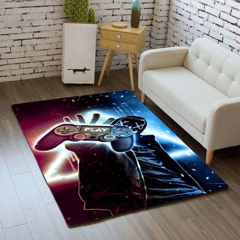 Black Tone Modern Area Carpet Polyester 3D Game Machine Print Indoor Rug Easy Care Carpet for Living Room