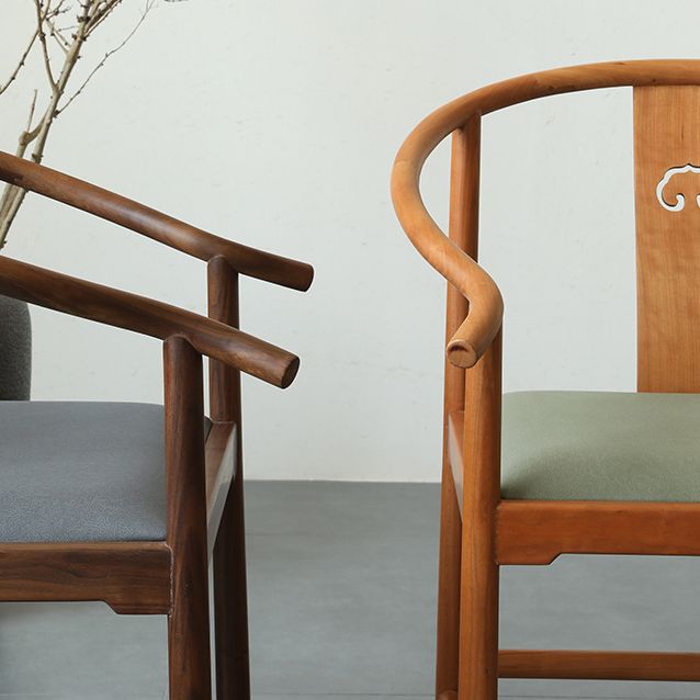 Traditional Kitchen Dining Chair Solid Wood Arm Chair with Cushion