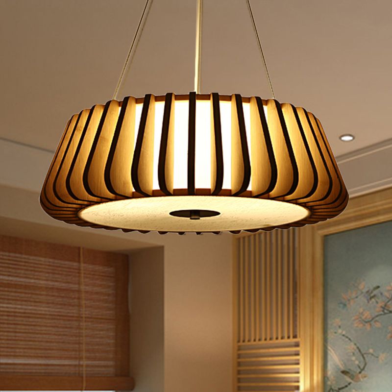 19.5"/23.5" Wide Tapered Suspension Lighting Traditional Wood 1 Bulb Nickel Hanging Ceiling Light