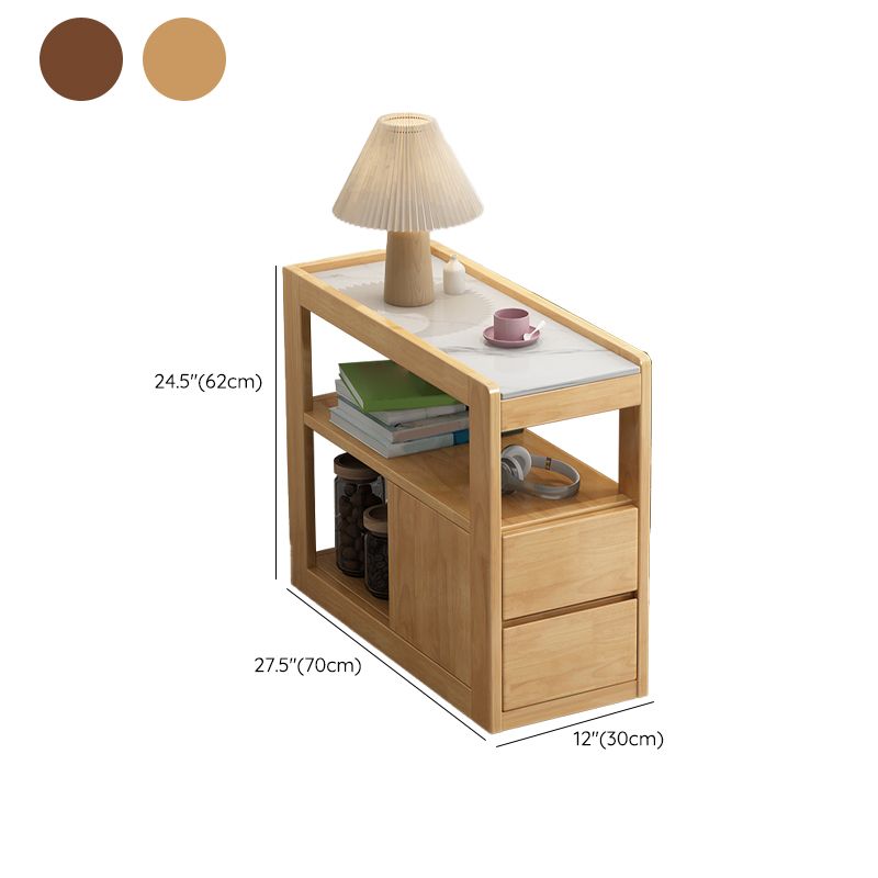 Solid Wood Accent Side Table 4 Legs with Storage Living Room Rectangular