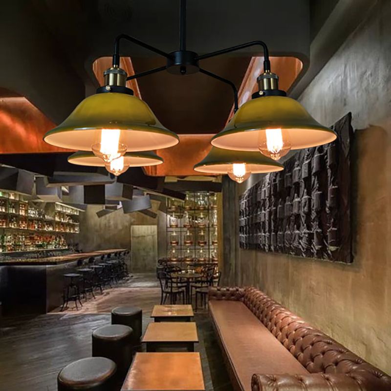 Hand-Blown Glass Bowl Chandelier Antiqued Restaurant Suspension Lamp in Black