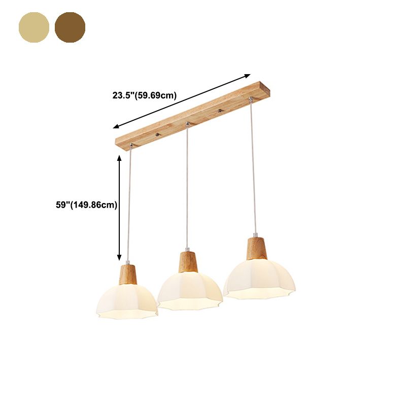 Dome Shade Kitchen Island Light Wood and Glass Ceiling Fixture