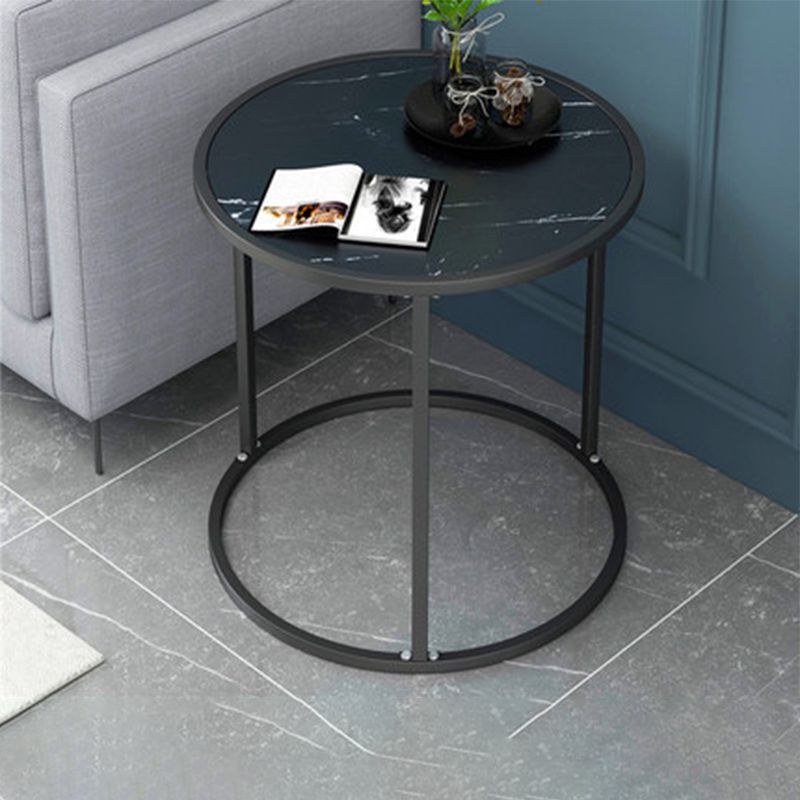 Contemporary Round Side End Table Marble Abstract End Table for Living Room