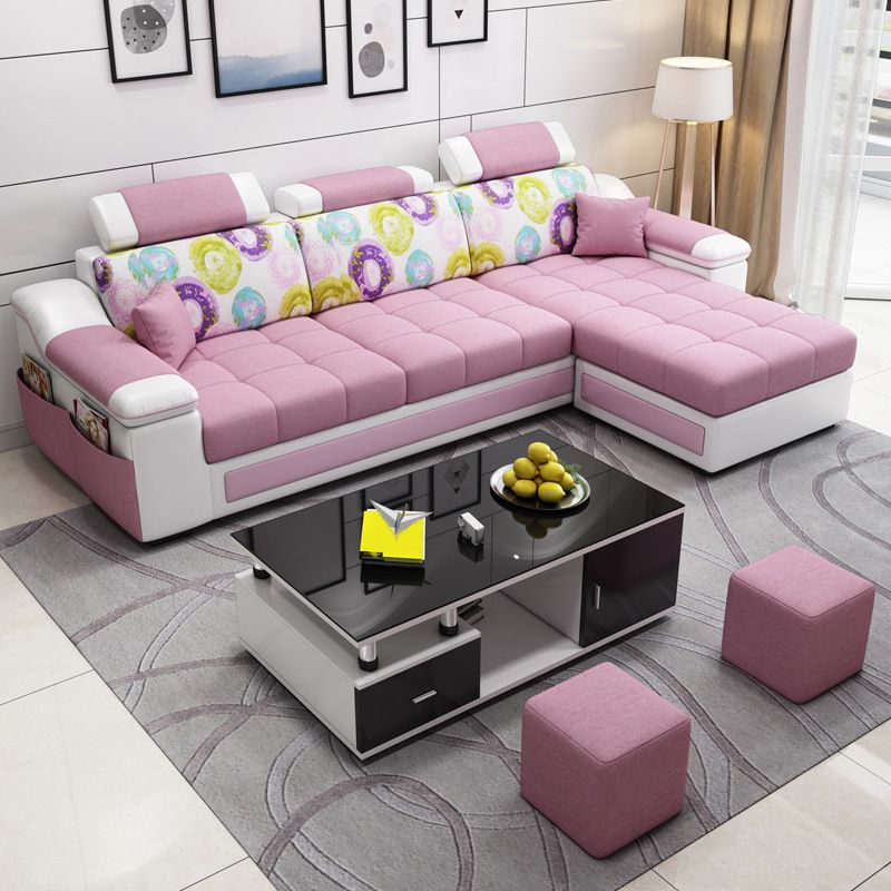 Pillow Top Arm Modular Settee Furniture 3-seater Sofa and Chaise with Pillows
