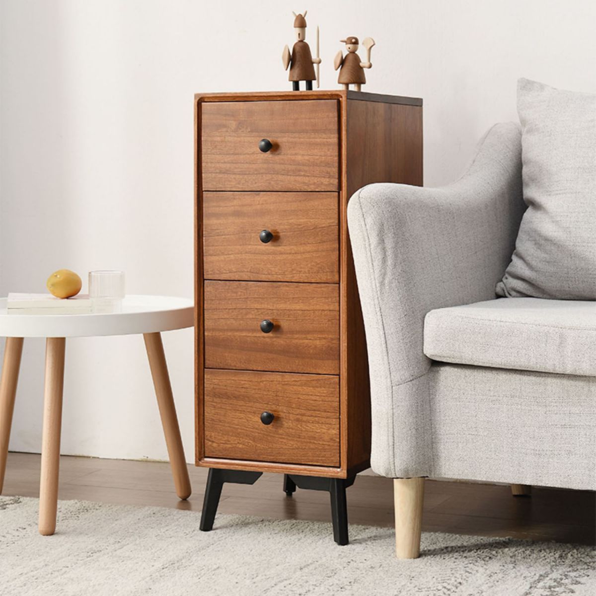 Modern Wooden Lingerie Chest Bedside Vertical Storage Chest in White and Brown