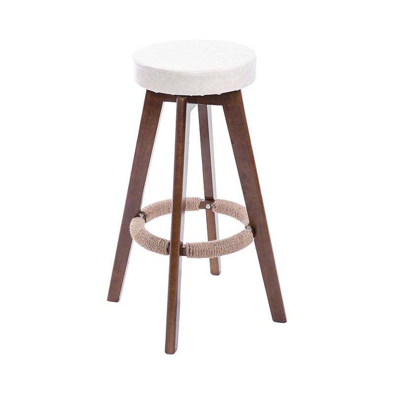 Modern Counter Bar Stool Armless Leather Bar Stool with Footrest and Swivel, Wood Base