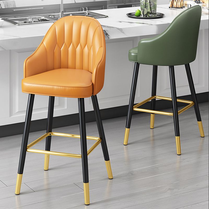 Leather Seat Barstool Nordic Style Iron Pedestal Bar Stool for Dining Room