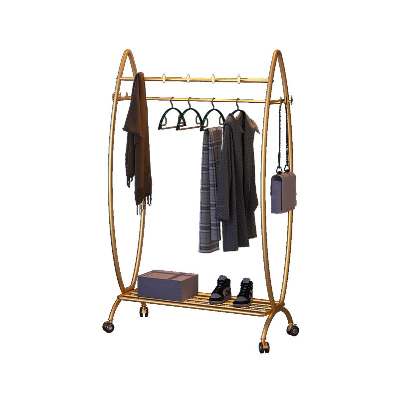 Modern Hanger Free Standing Golden Metal Coat Rack with Storage Shelves