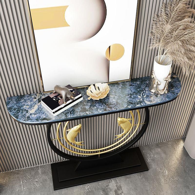 Glam Console Sofa Table Antique Finish Half Moon Console Table