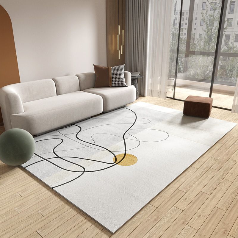 Basic Contrast Panel Carpet Modern Polyester Rug Living Room Rug with Non-Slip Backing