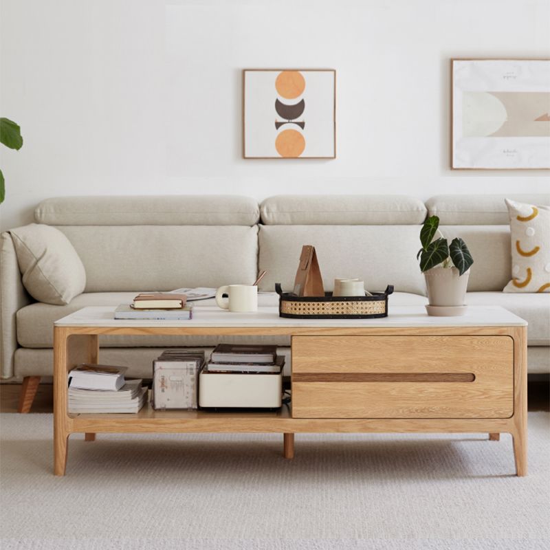 17"H Contemporary Cocktail Table Stone Rectangle Coffee Table