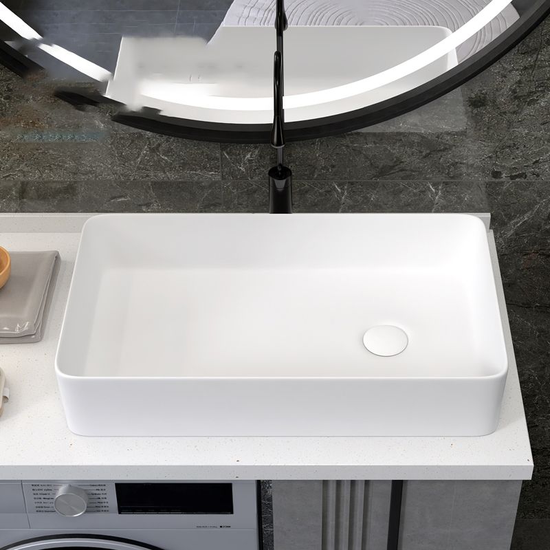 Modern Style Trough Bathroom Sink Rectangle Ceramic Trough Bathroom Sink in White