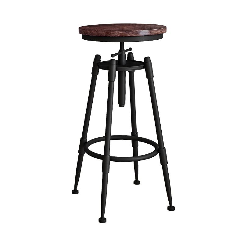 Metal Adjustable Height Bar Stool Armless Round Upholstered Bar Stool