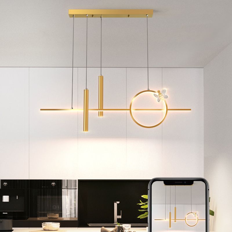 Moderne lineare Inselbeleuchtung LED Gold Metall Anhängerleuchte für Esszimmer