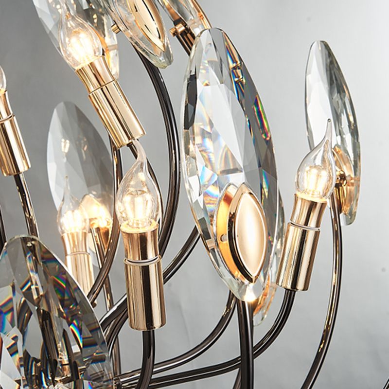 Black Branch Pendant Light in Traditional Luxury Style Stainless-Steel Chandelier with Crystal Shade