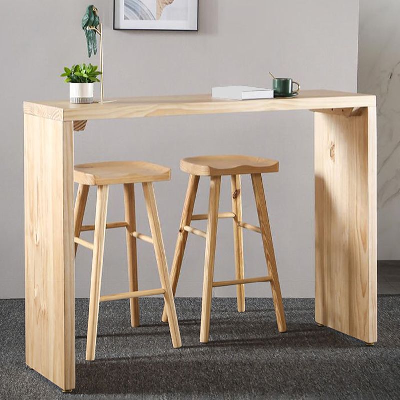 Rectangle Standard Height Bar Table Pine Solid Wood Bar Dining Table with Double Pedestal