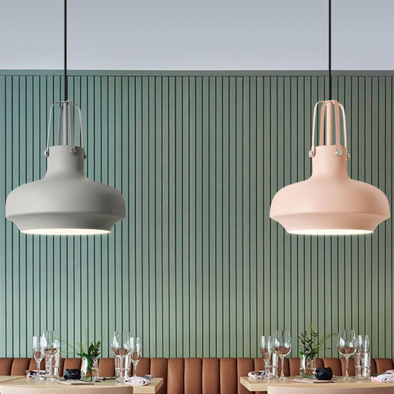 Macaron Pot Pendant Ceiling Lamp Aluminum 1 Head Restaurant Down Lighting with Gripper in Pink/Blue/Grey