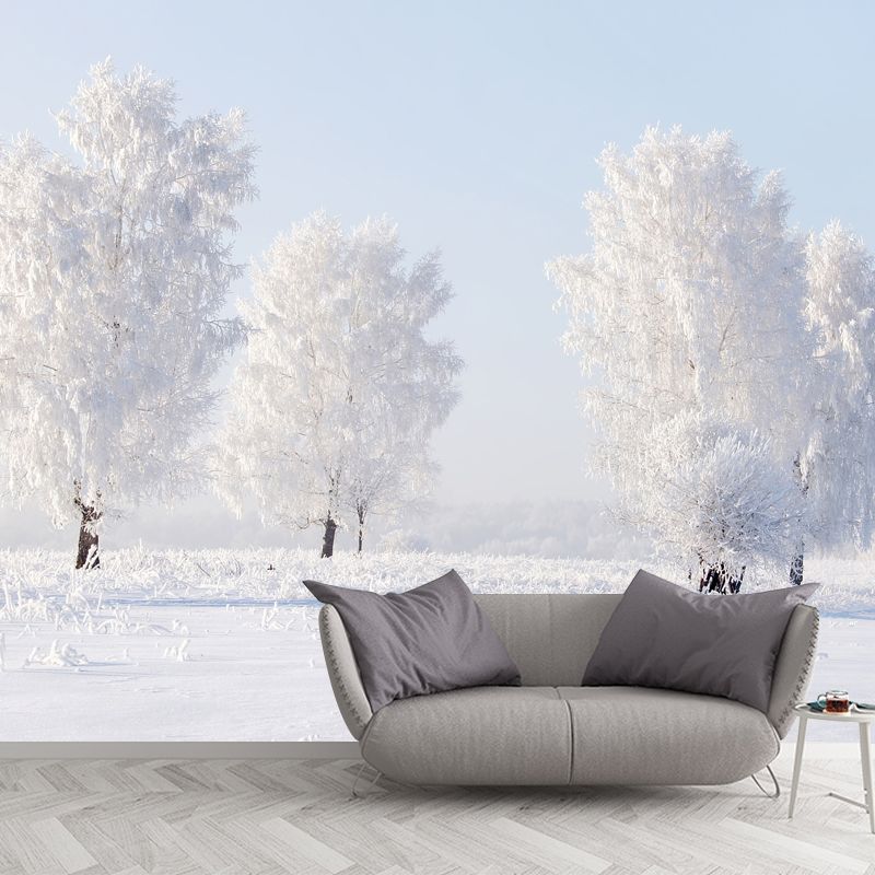 Extra Large Landscape Mural Nordic Pure Snow World Wall Art in White for Living Room