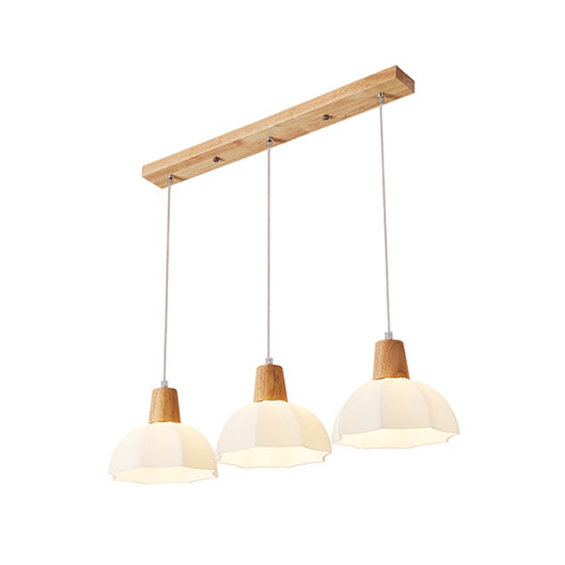 Dome Shade Kitchen Island Light Wood and Glass Ceiling Fixture