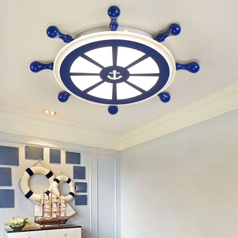 American Ceiling Light Mediterranean Style Children's Room Creative Ship Rudder Personality Cartoon Boy Bedroom Lamp