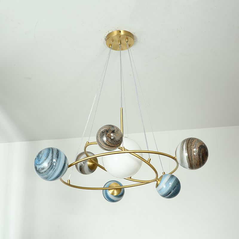 Multi Light Glass Sphere Chandelier Light Gold Pendant Light for Living Room