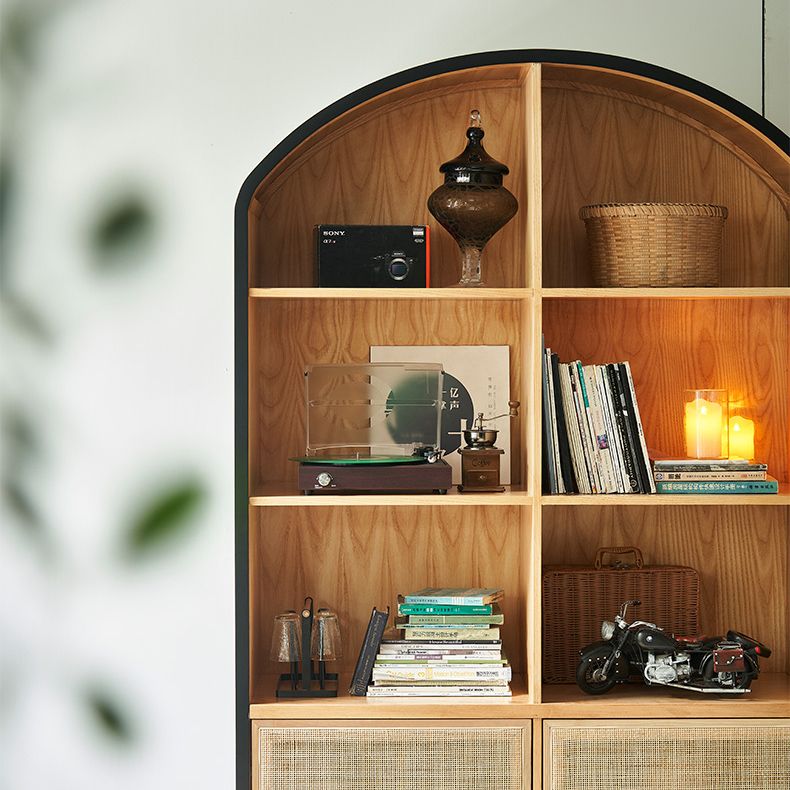 Mid-Century Modern Black Accent Cabinet with 8 Shelves in Solid Wood