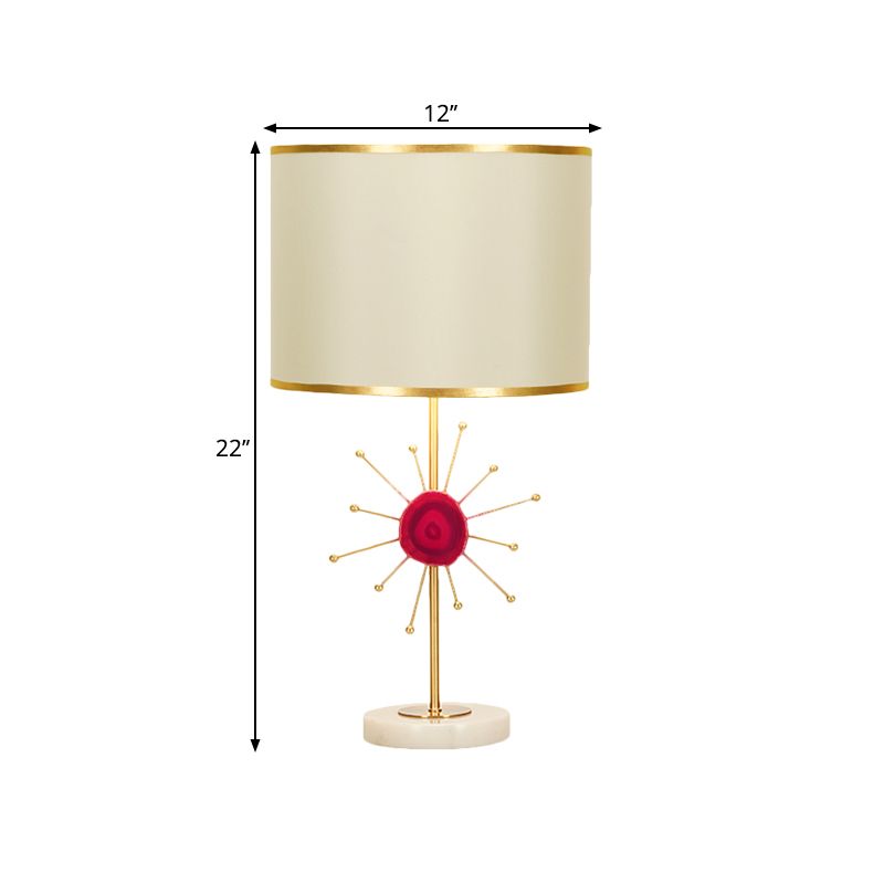 Iluminación nocturna de batería de tela Contemporánea 1 Bulbo White Table Light con AGATE verde/rojo deco