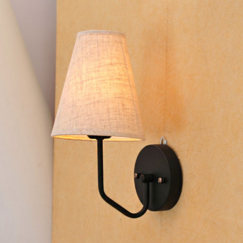 Single Bulb Cone Wall Sconce Traditional Flaxen Fabric Reading Sconce Light with Metal Angled Arm