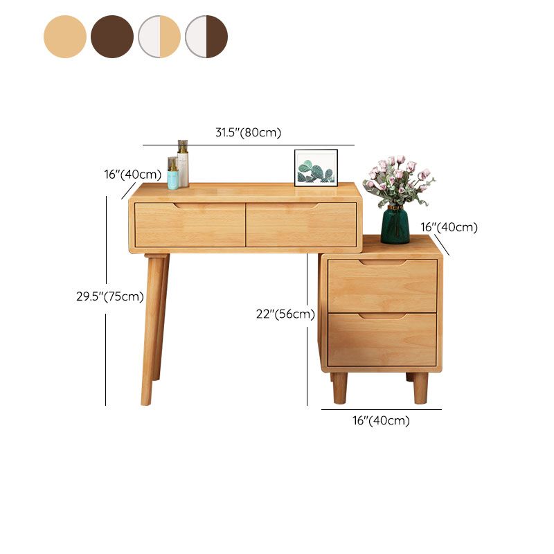 Scandinavian Rubberwood Vanity Table with Stool and 4 Drawers