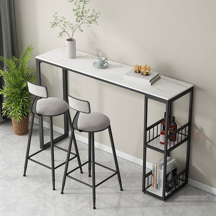 Contemporary Bar Table Stone Bistro Bar Desk with Double Pedestal