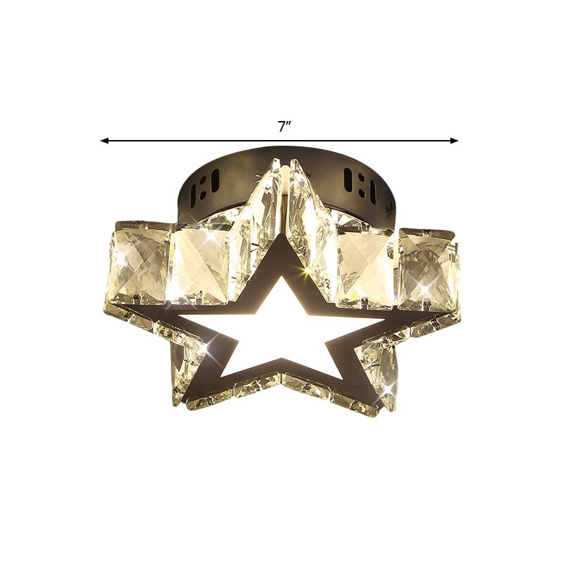 LED Hallway Flush Light Halterung Modernes Chrom Nah an Deckenbeleuchtung mit Star/Loving Heart Crystal Prismen Shade