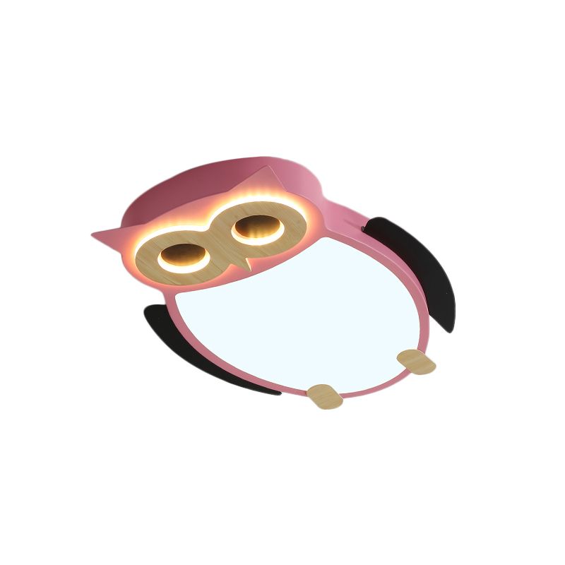 Weiße/Rosa/Blaue Eulen-Deckenleuchte, Cartoon-Metall-LED, integrierte Unterputzleuchte für Kinder