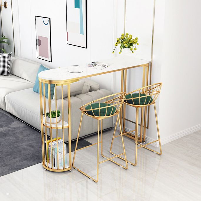 Glam Metal Bar Table Set 1/2/3 Pieces Rectangle Bar Table with High Stools for Kitchen