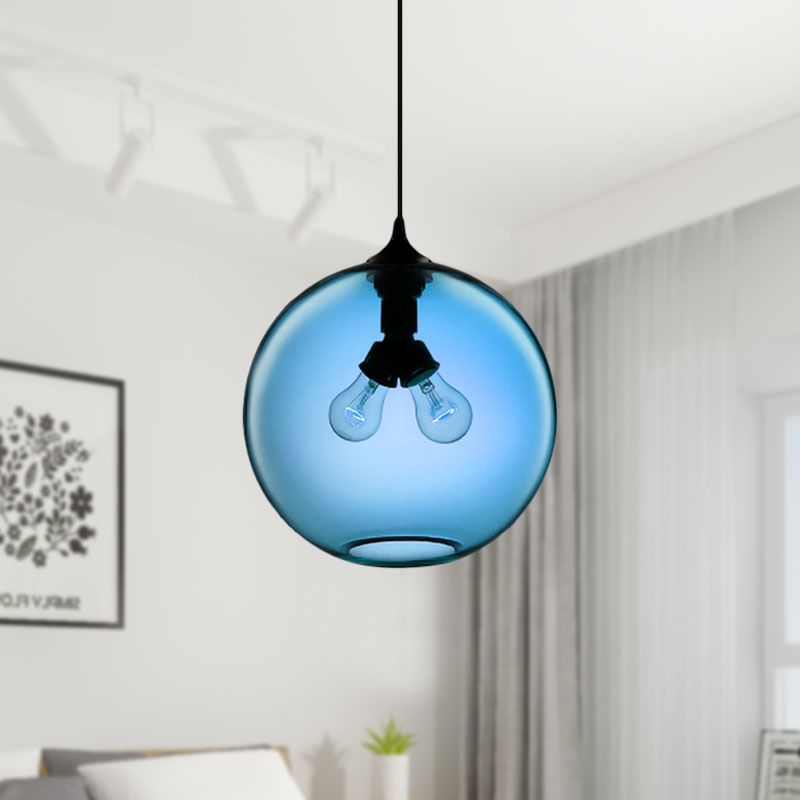 Globe Ceiling Pendant Light Modern Glass 2 Lights Red/Brown/Clear Hanging Ceiling Light