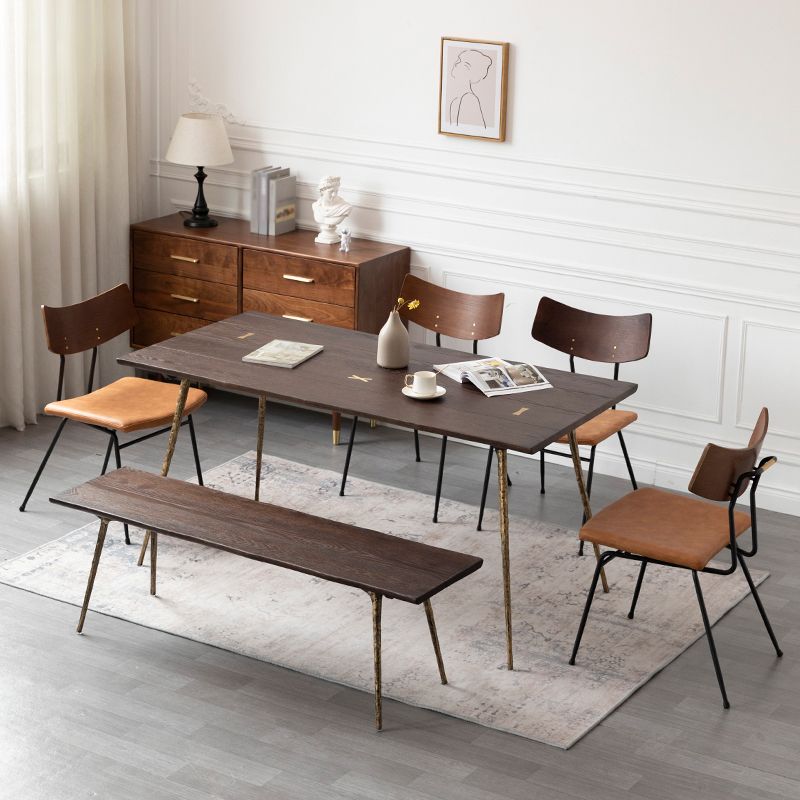Rectangle Wood Color Dining Table Oak Solid Wood Table Luxury with 4 Legs
