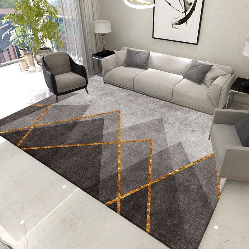 Gray Tone Modern Geometric Area Rug Polyester Non-Slip Backing Carpet for Living Room