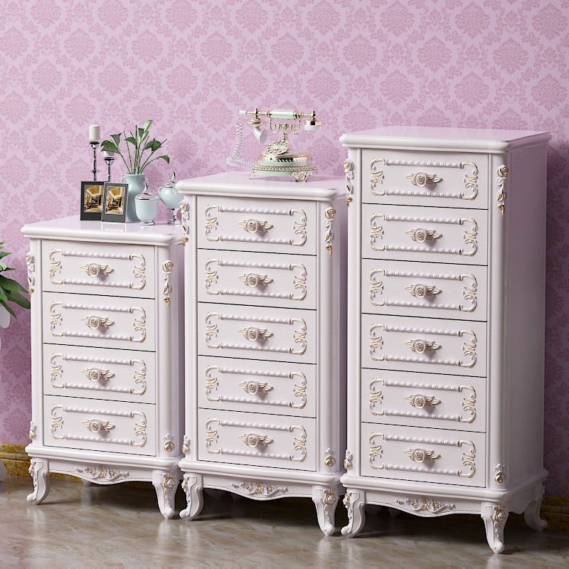 Traditional Bedroom Wooden Storage Chest Vertical Chest in White with Drawers