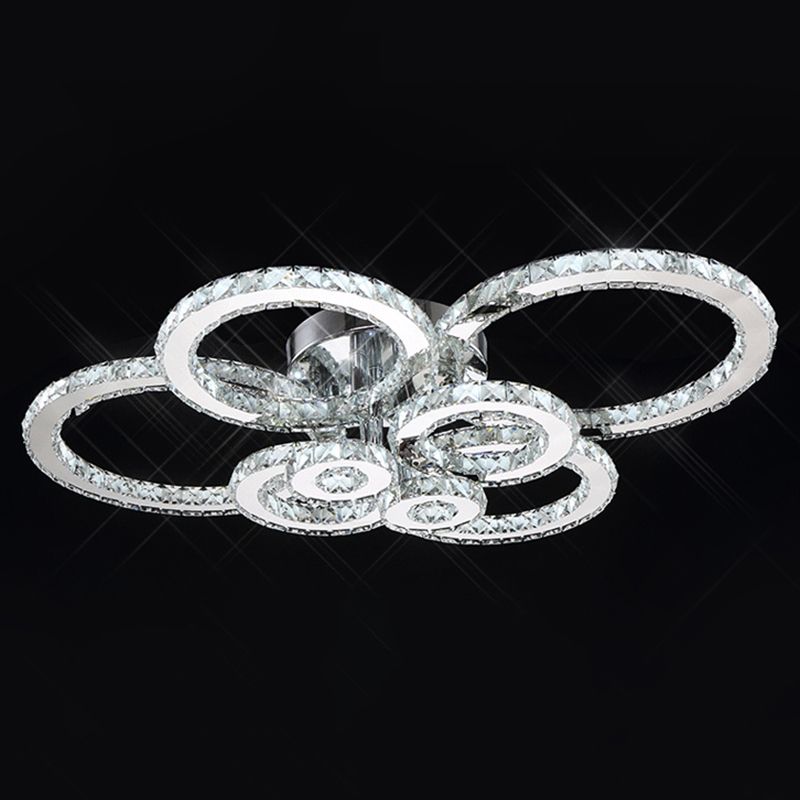Ring Shaped Embedded Crystal LED Semi Flush Mount Contemporary Stainless-Steel Ceiling Mounted Light
