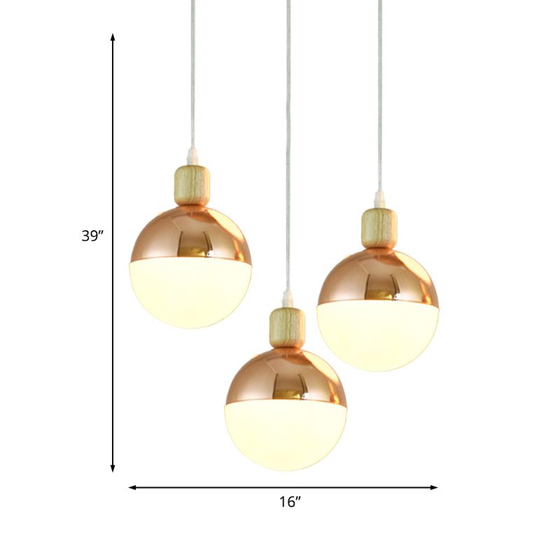 3/4 Heads Sala da pranzo Multi-pendente Modernista Oro Rosa Appesa Luce con sfumatura in vetro Opal OPAL