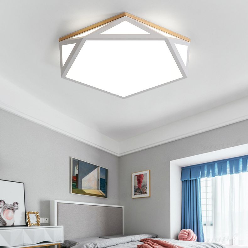 Geometric Shaped Macaroon Style LED Ceiling Light Hexagonal Acrylic Shade Modern Lighting Fixture for Bedroom