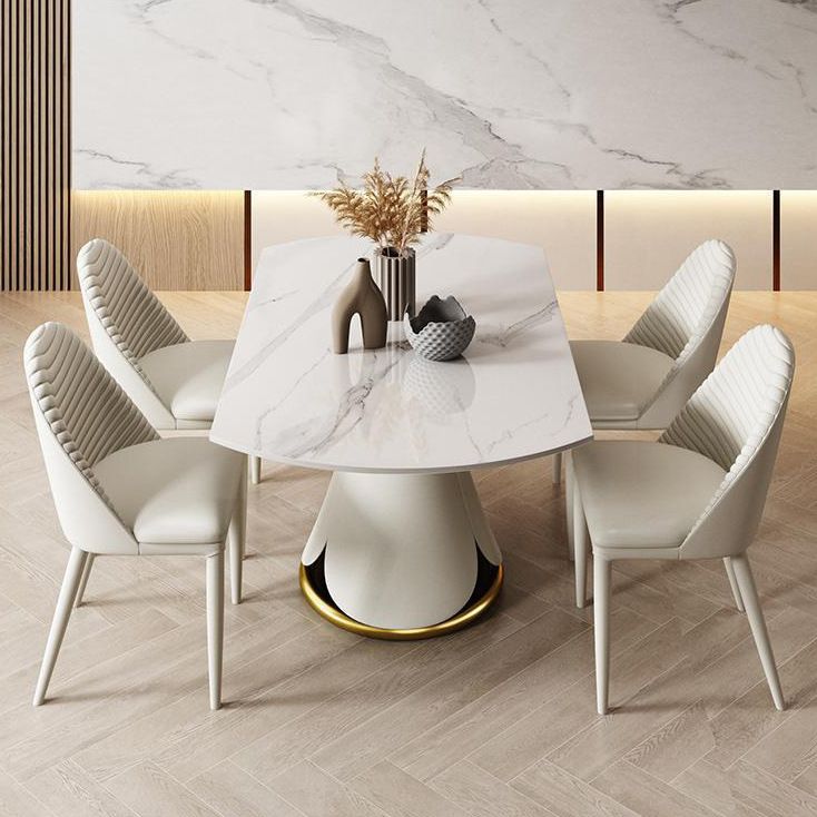 Modern Sintered Stone Dining Room Set with Round Top and White Base Furniture Set