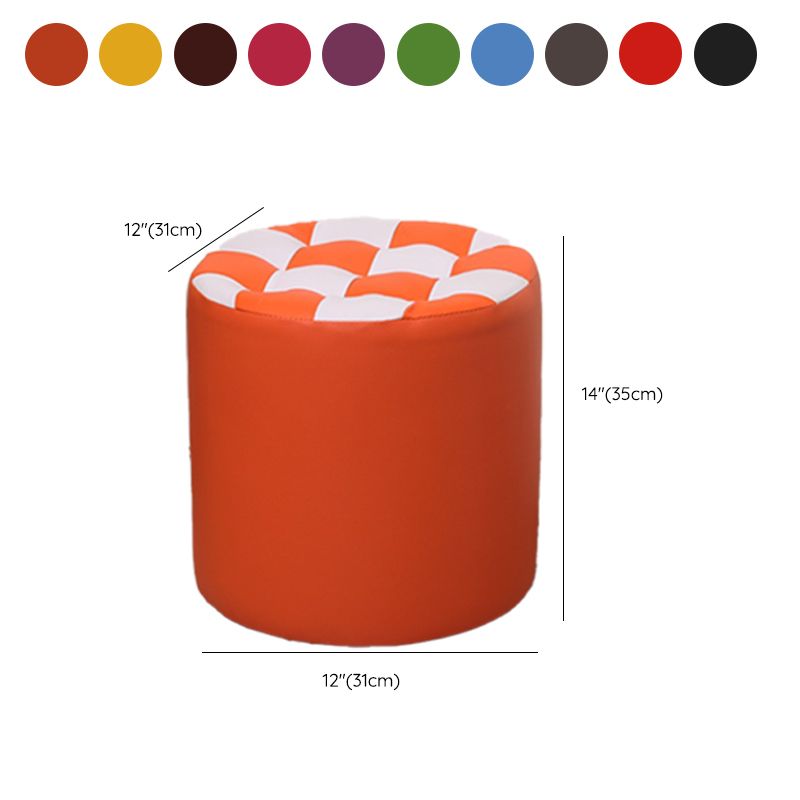 Color Block Ottoman Faux Leather Stain Resistant Cylinder Shape Pouf Ottoman
