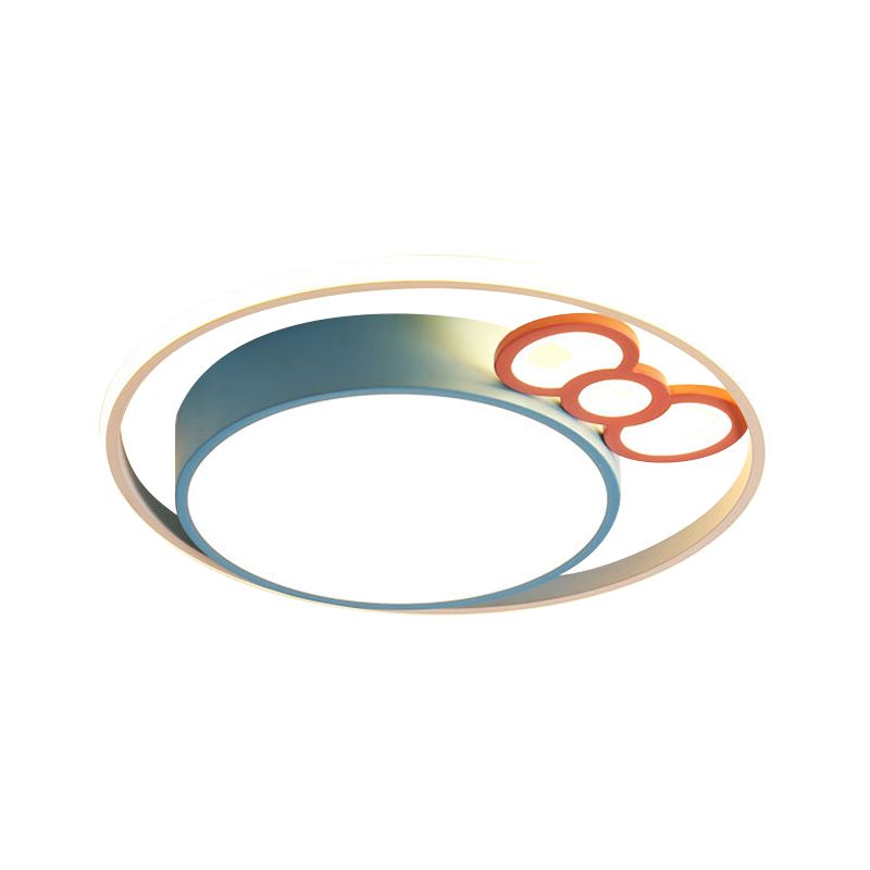 Kids LED Ceiling Mounted Fixture Pink/Blue Finish Bow and Round Flushmount Light in Warm/White Light, 18"/23" Dia