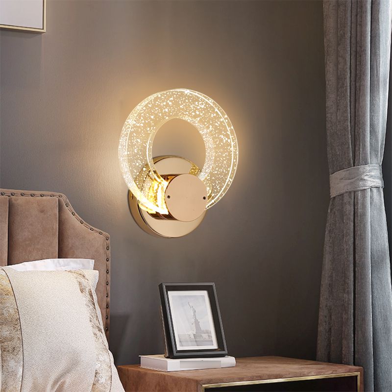 Round Shape Crystal Wall Light Modern Style 1 Light Wall Mount Light in Gold