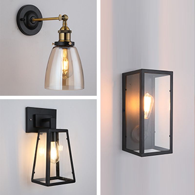 Black Clear Glass Wall Lamp Sconce Industrial Style Sconce Lamp for Dining Room