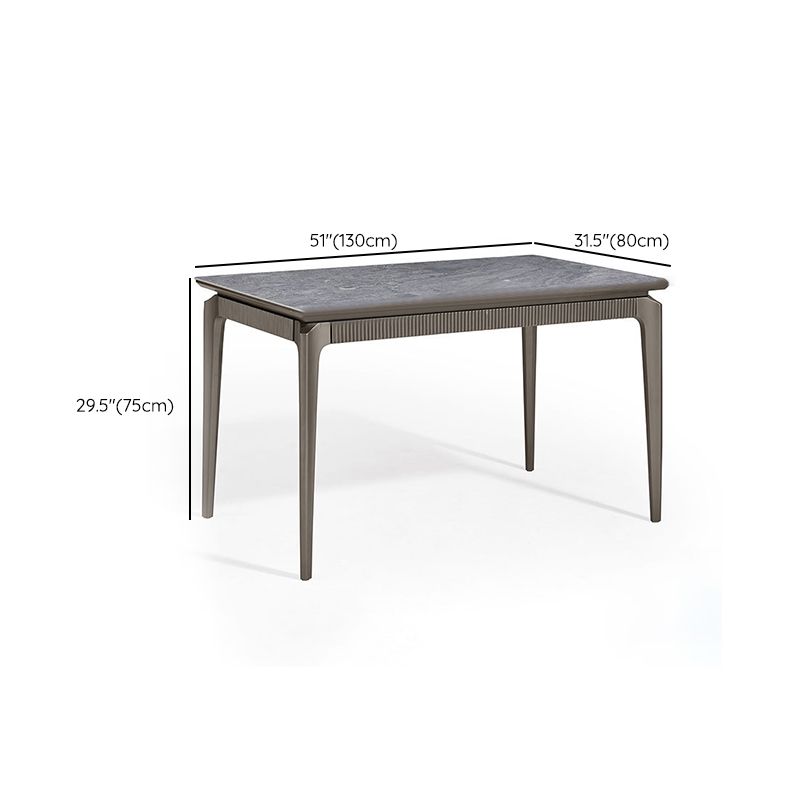 Gray Contemporary Rectangular Stone Dining Table with Solid Wood Legs